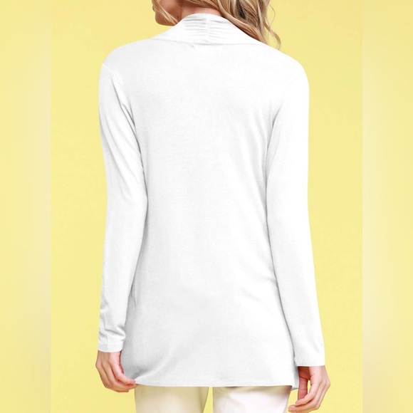Draped Front Open Cardigan Casual Long Sleeve Lightweight Cardigan -white - Picture 4 of 6